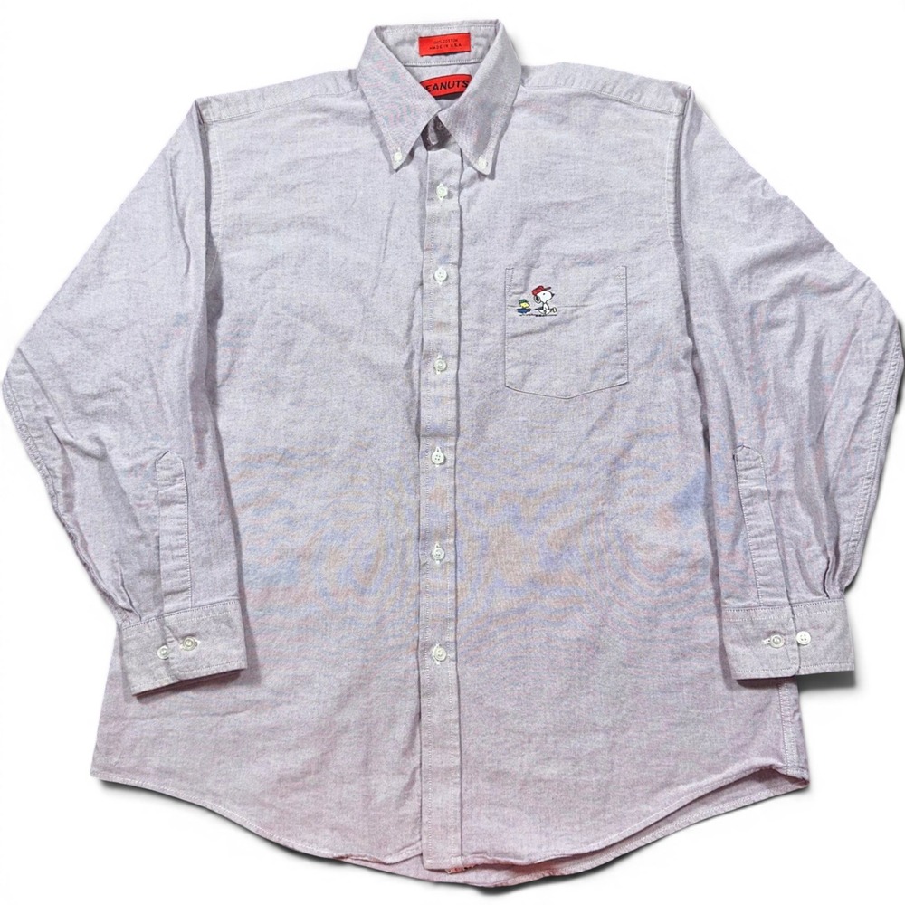Peanuts Button Down Shirt Mens 16 32/33 Purple Snoopy Woodstock Oxford USA VTG
